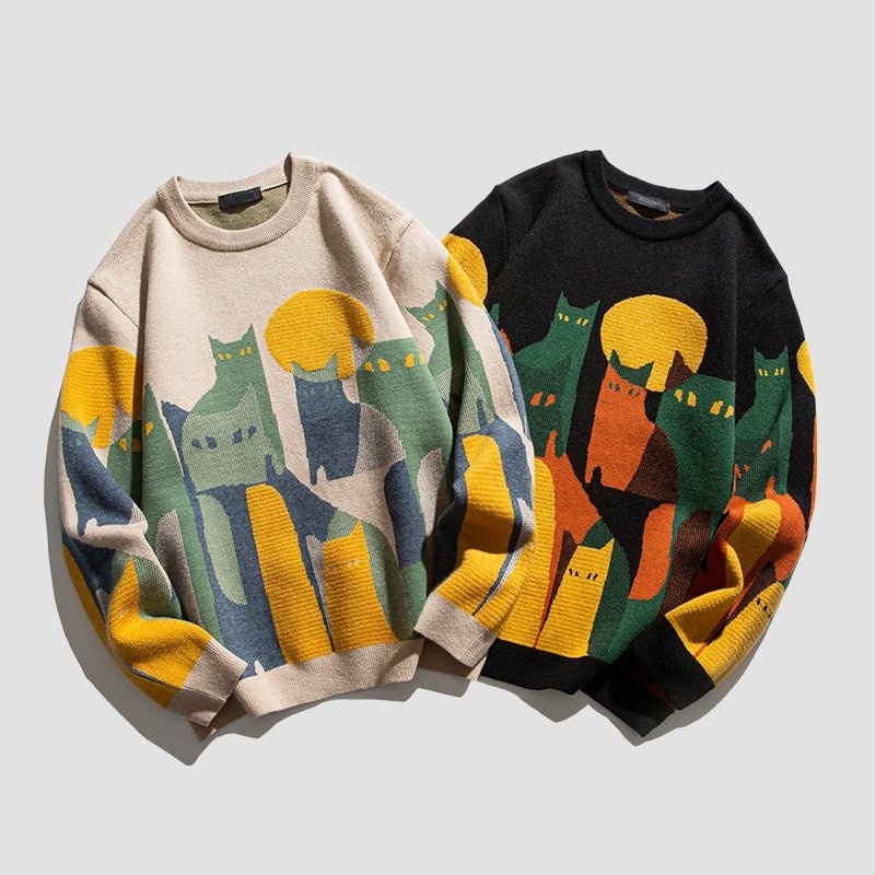 Vintage Cartoon Cat Print Sweater - Infinityloyal