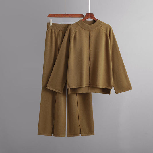 Women’s 2-Piece Knit Set with Asymmetrical Sweater and Wide-Leg Pants