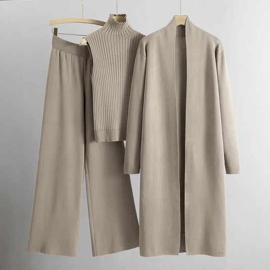 Women’s Coordinated Knit Set with Cardigan, Tank Top and Pants