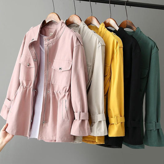 Women’s Elegant Stand-Collar Windbreaker Jacket with Zipper