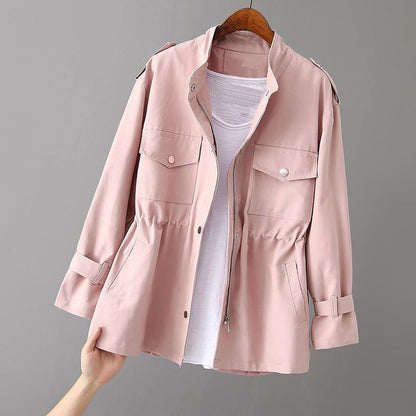 Women’s Elegant Stand-Collar Windbreaker Jacket with Zipper