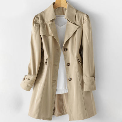 Women’s Single-Breasted Trench Coat with Lapel Collar