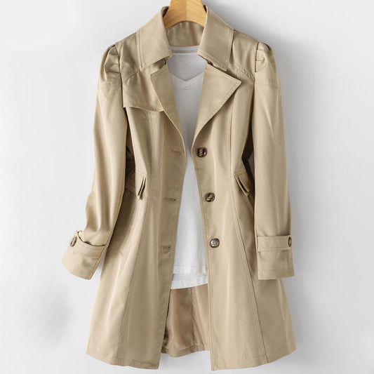 Women’s Single-Breasted Trench Coat with Lapel Collar