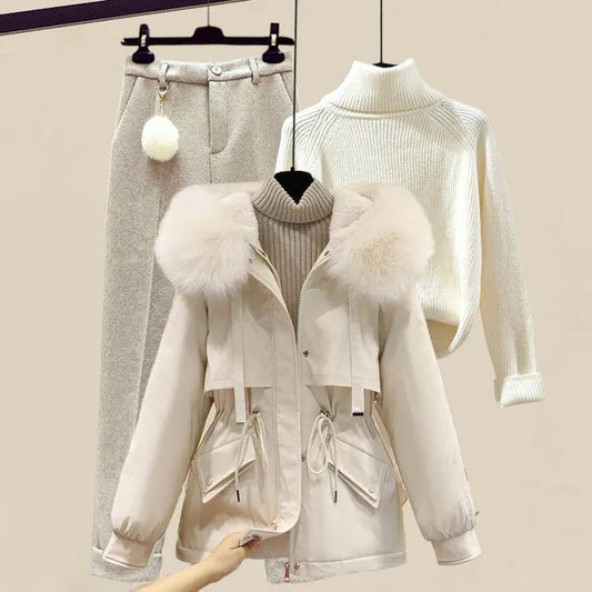 Women's 3-Piece Set with Jacket, Sweater and Winter Pencil Pants
