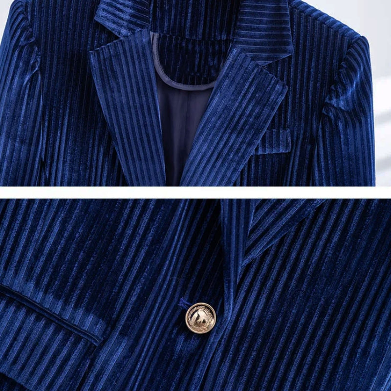 Claire Laurent Striped Velvet Blazer