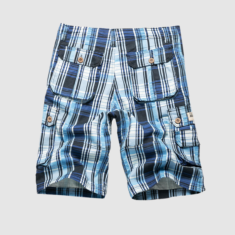 blue plaid cargo shorts for men