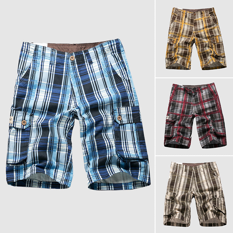 collection of plaid cargo shorts for men 