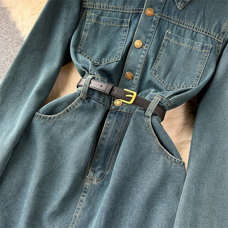 Adeline Svelte Stitch Denim Dress - Infinityloyal