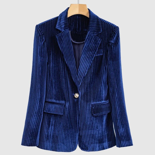 Claire Laurent Striped Velvet Blazer - Infinityloyal